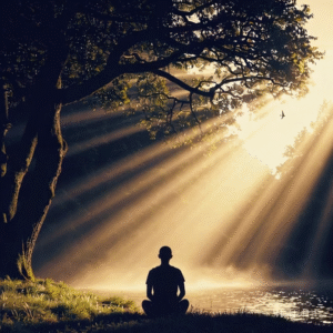 Pessoa em meditação profunda, simbolizando o conceito de psicoterapia transpessoal e autoconhecimento.